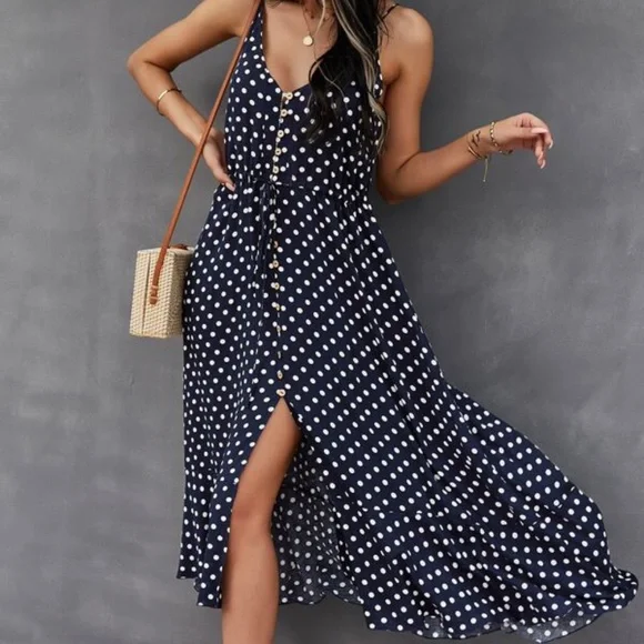 Classic button up polka dot Cami dress - Picture 2 of 5